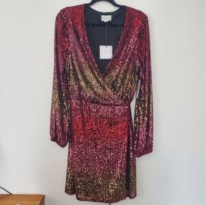 Premier Amour Ombré Sequin Wrap Dress Burgandy and Gold Size 16
